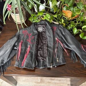 Black Leather Jacket with Red Accents